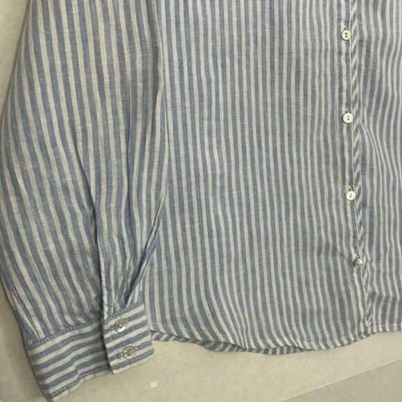 Jones New York Linen Top, Button Front, Blue and White Stripe, Large - Picture 4 of 11